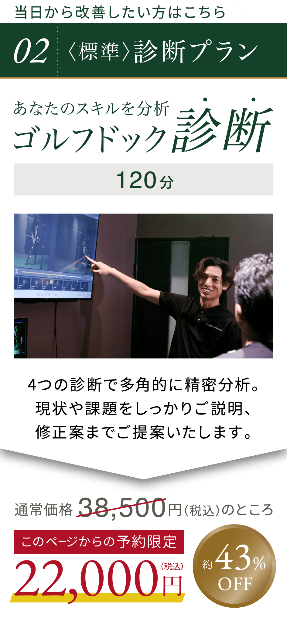 02〈標準〉診断プラン：4つの診断で多角的に精密分析。現状や課題をしっかりご説明、修正案までご提案いたします。