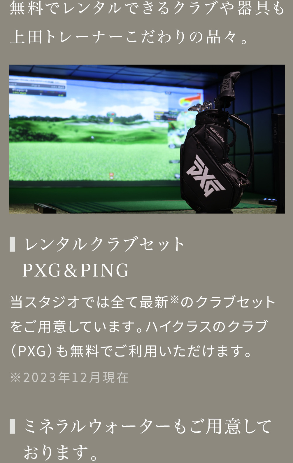 無料でレンタルできるクラブも上田トレーナーこだわりの品々。